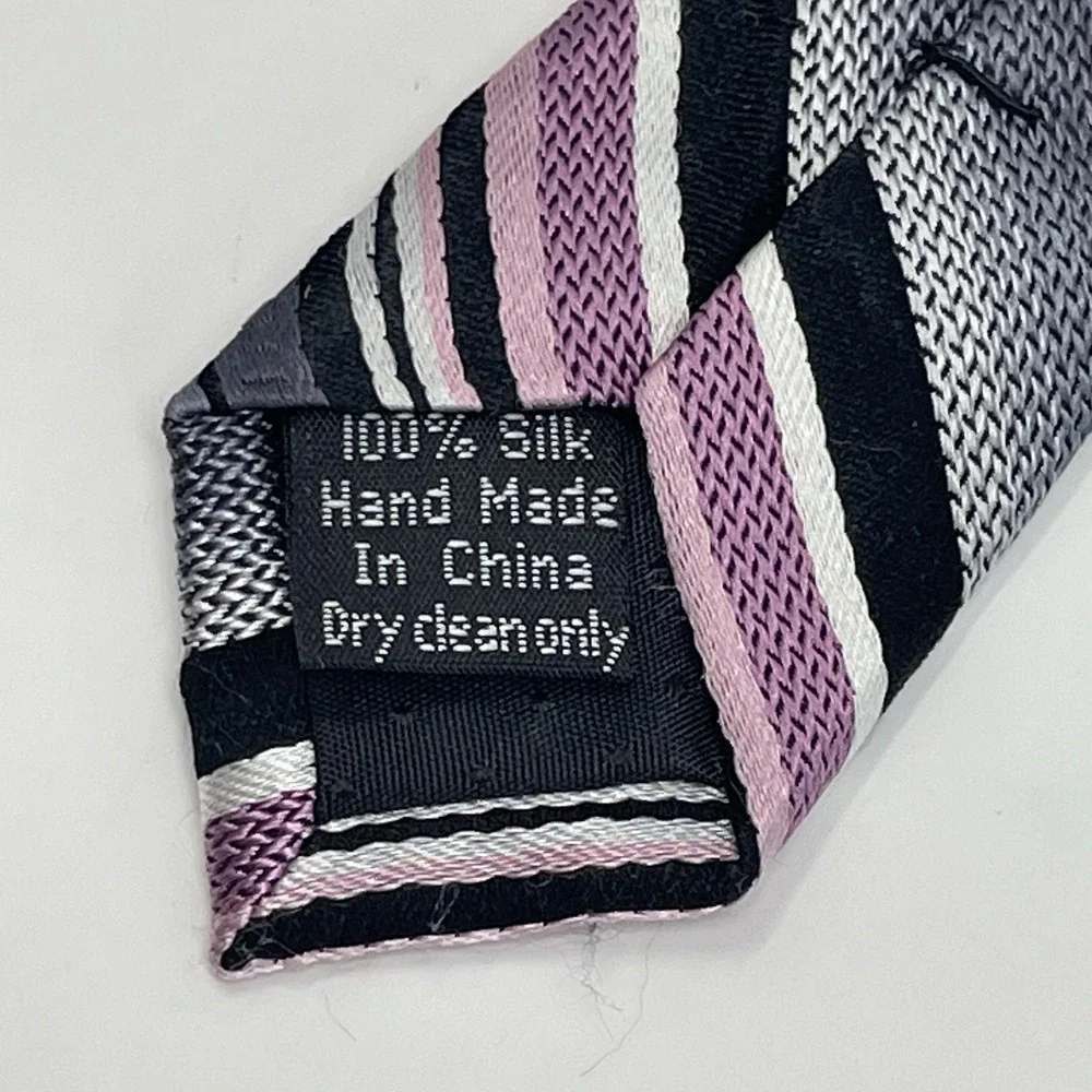 Platinum Designs Tie Handmade‎ Silk Pink Gray Black VTG 3.75x62
